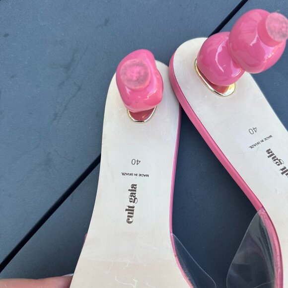 Cult Gaia Gigi PVC Slip-on Mules In Pink Sz 40 Sculptural Heels Square Toe - Picture 10 of 10